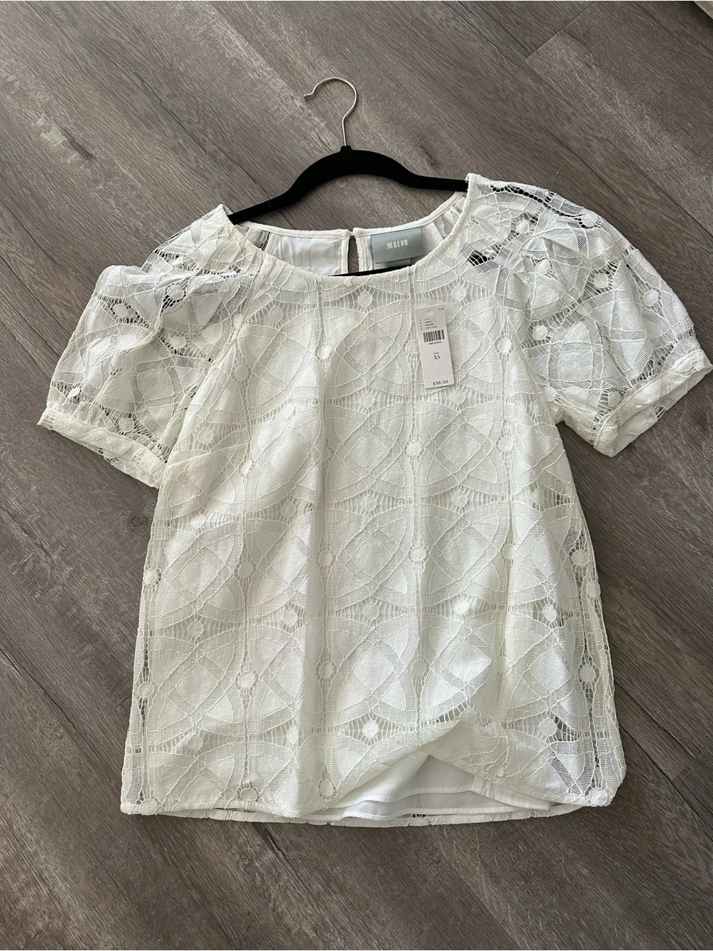 NWT Anthropologie Ivory Lace Puff-Sleeve Blouse